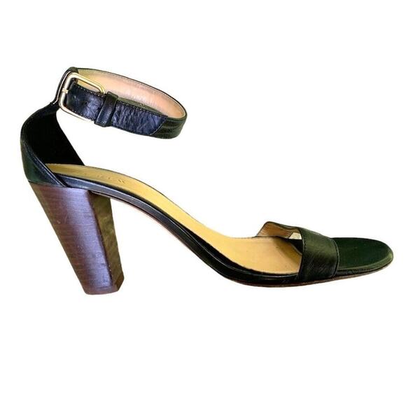 J. Crew Black Leather Ankle Wrap Chunky High Heel Sandal Size 8 - Picture 3 of 5